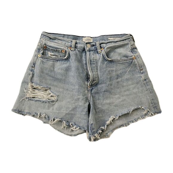 Citizens Of Humanity Shorts 26 Blue Annabelle Long High-Rise Raw Hem Distressed - Picture 1 of 11